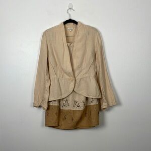 J Jill linen skirt set womens SP-2 one button embroidered hem 2 pocket retro